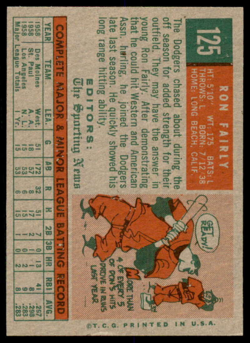 Ron Fairly RS Rookie Card 1959 Topps #125  Image 2