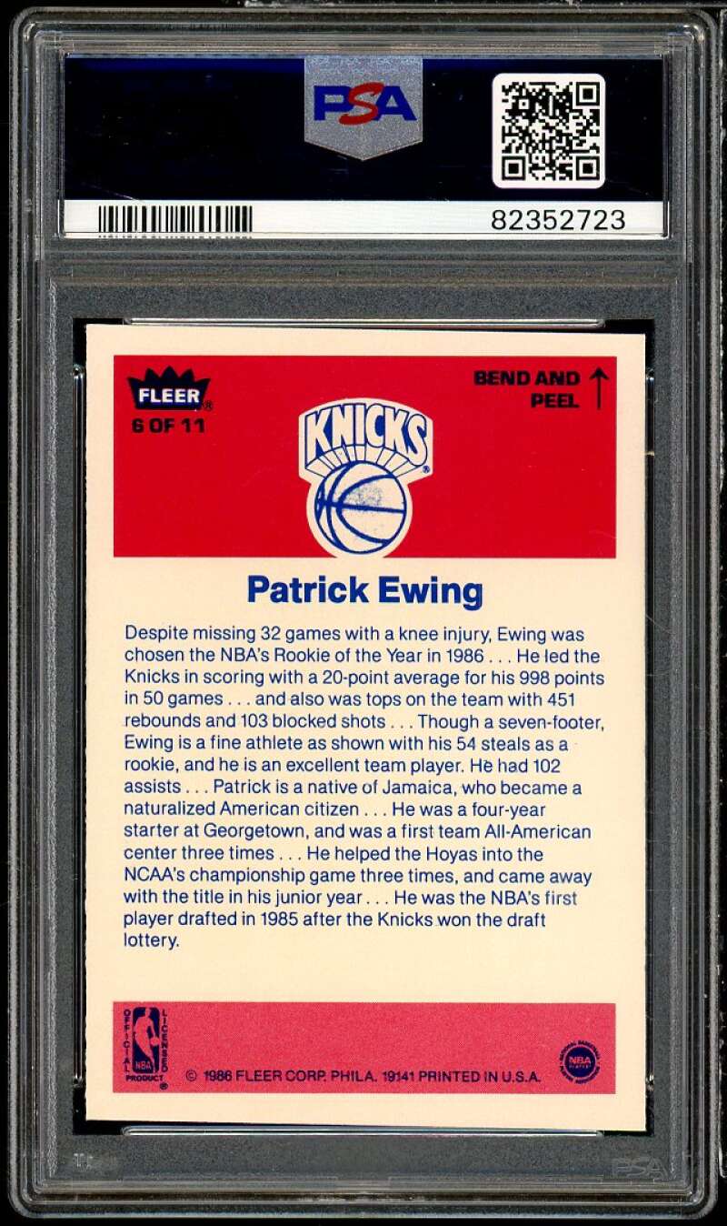 Patrick Ewing Rookie Card 1986-87 Fleer #32 PSA 8 Image 2