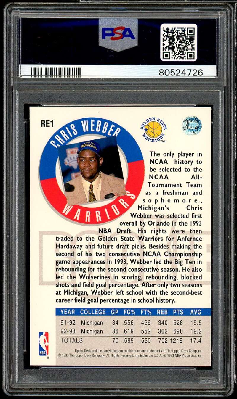 Chris Webber Rookie Card 1993-94 Upper Deck Rookie Exchange #RE1 PSA 9 Image 2