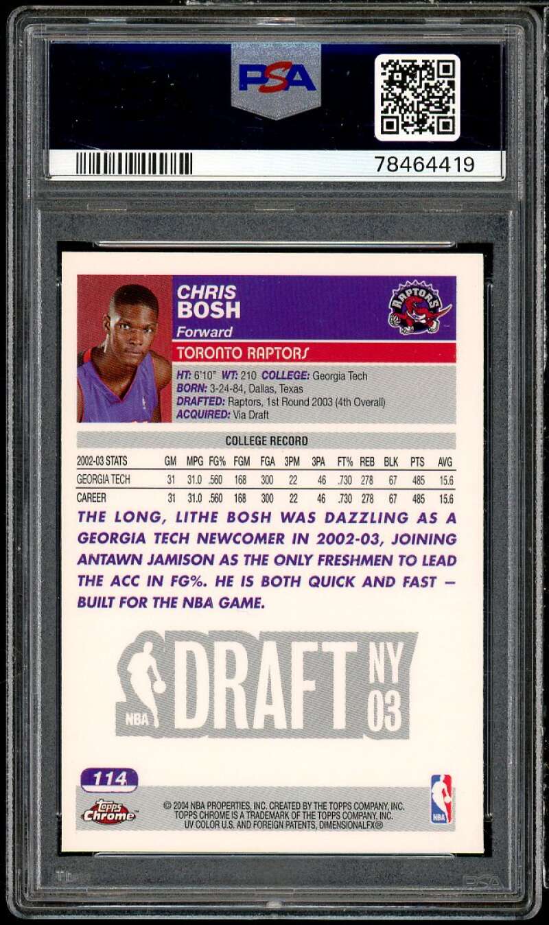 Chris Bosh Rookie Card 2003-04 Topps Chrome #114 PSA 9 Image 2