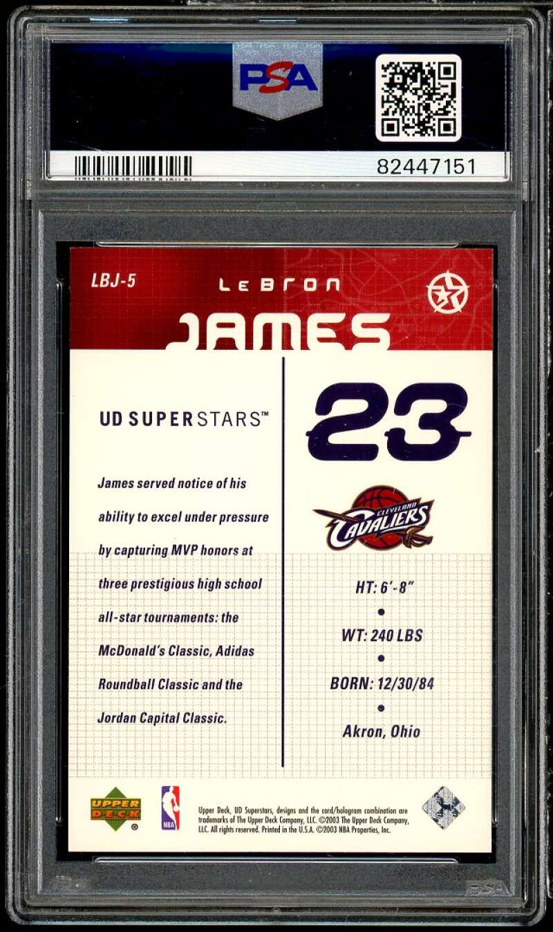 LeBron James Rookie Card 2003 UD Superstars Gift Box Bonus #LBJ-5 PSA 9 Image 2