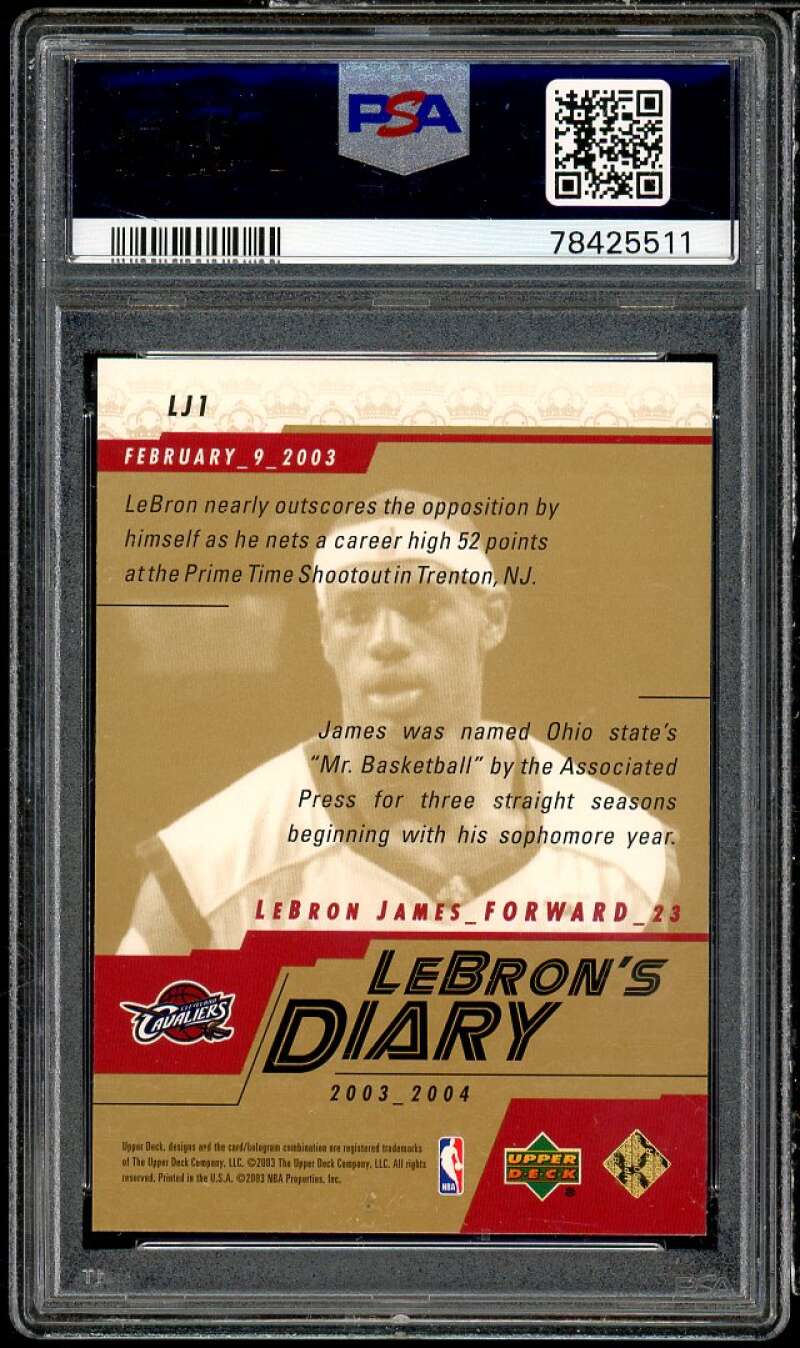 LeBron James Rookie Card 2003 Upper Deck LeBron's Diary #LJ1 PSA 9 Image 2