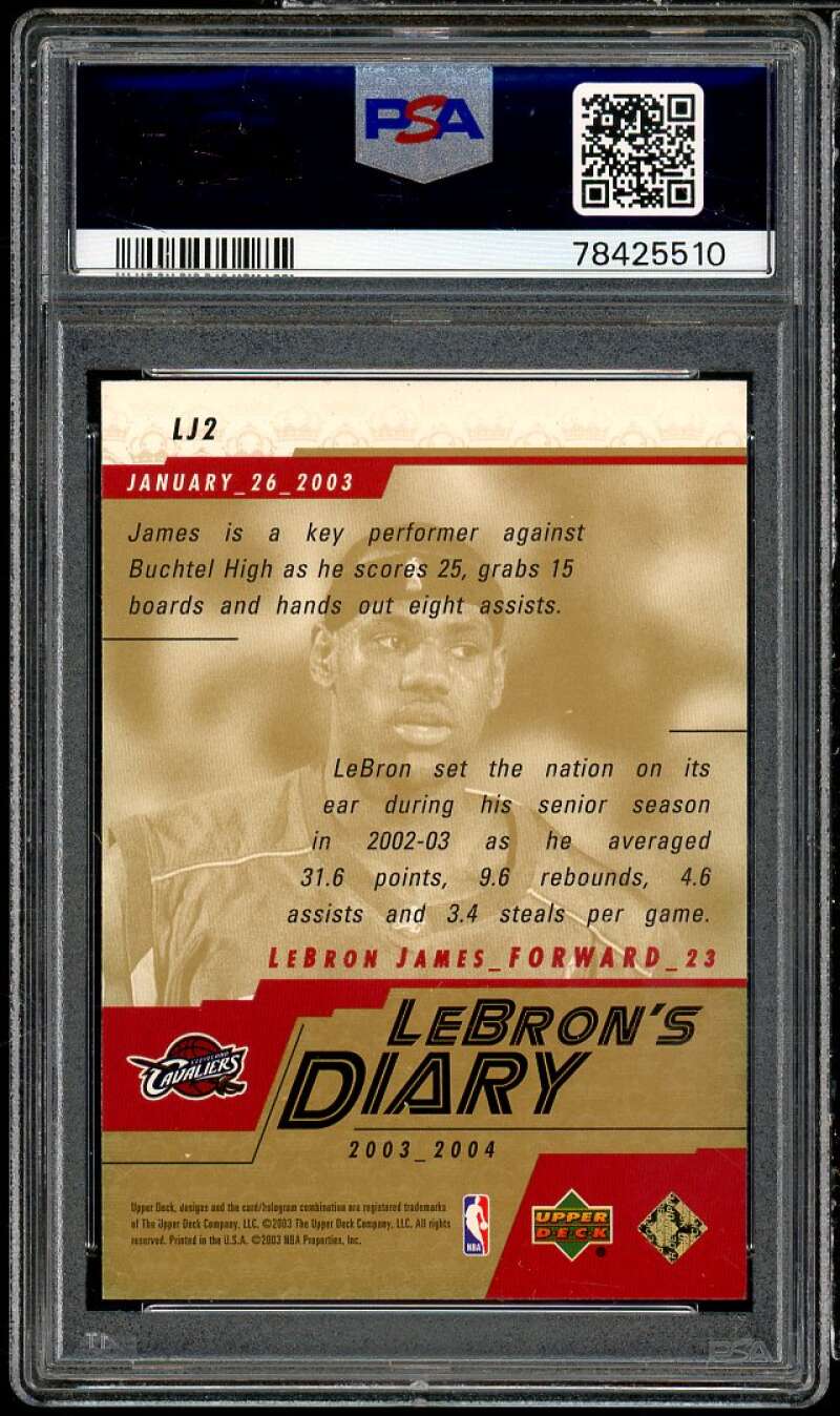 LeBron James Rookie Card 2003 Upper Deck LeBron's Diary #LJ2 PSA 9 Image 2