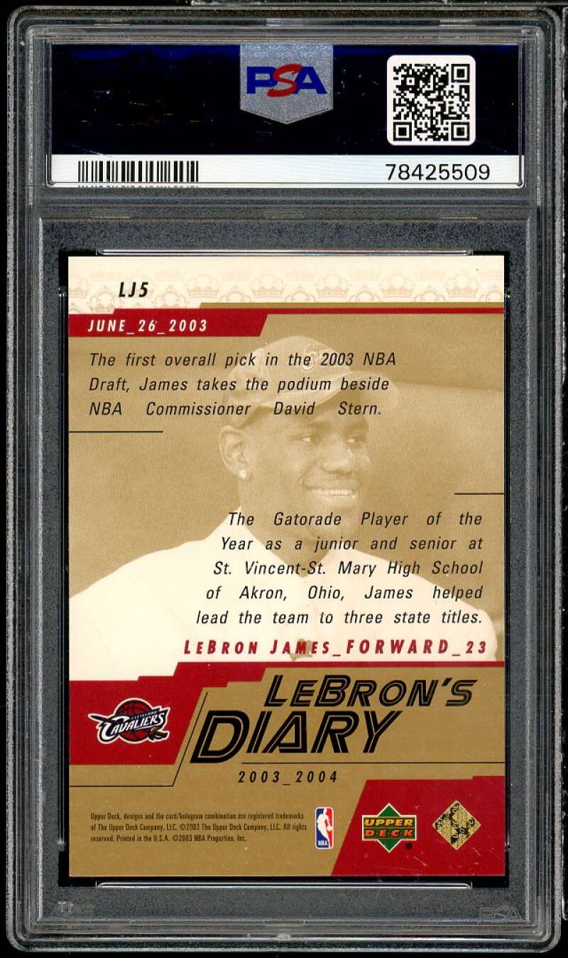 LeBron James Rookie Card 2003 Upper Deck LeBron's Diary #LJ5 PSA 9 Image 2