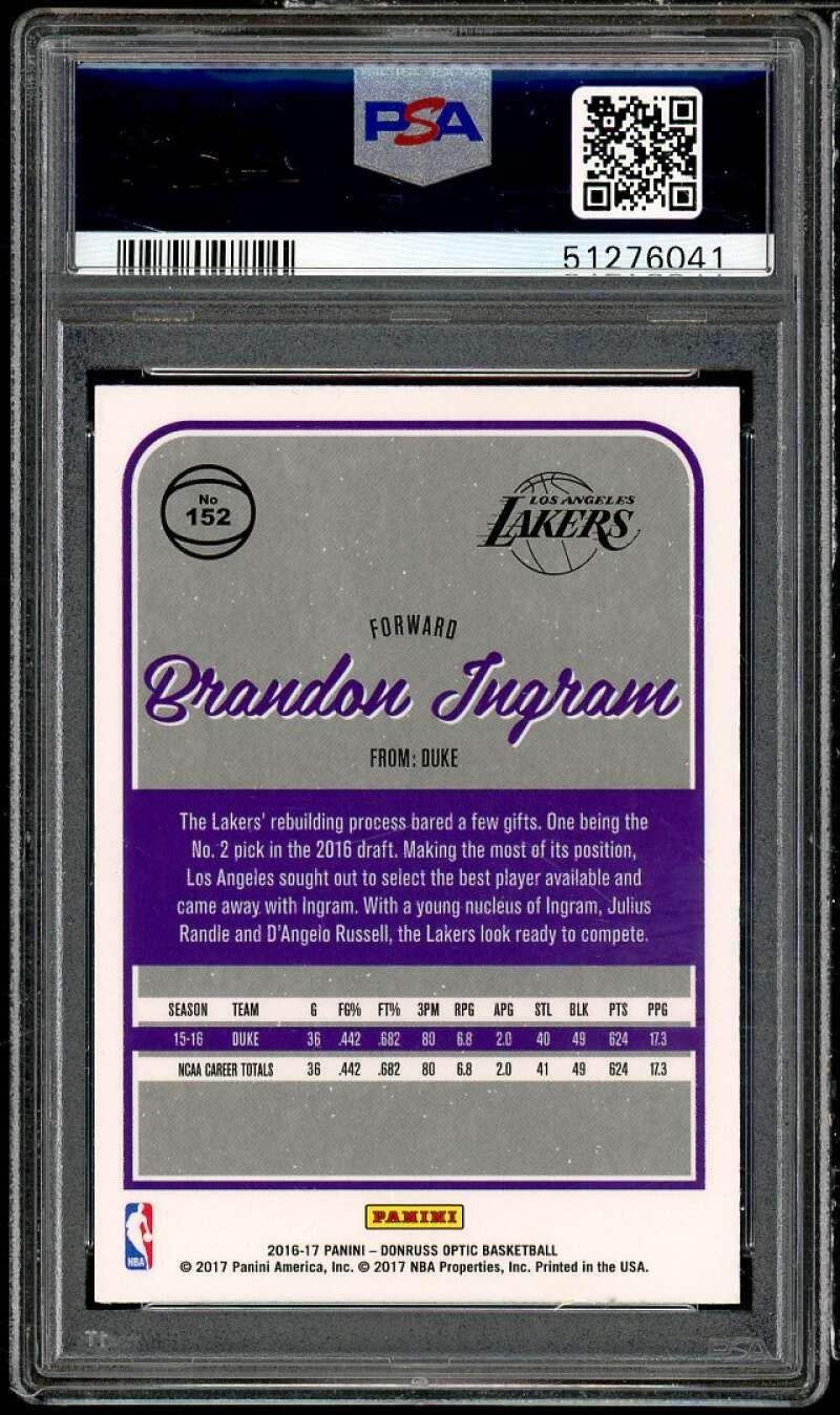 Brandon Ingram Rookie Card 2016-17 Panini Donruss Optic #152 PSA 9 Image 2