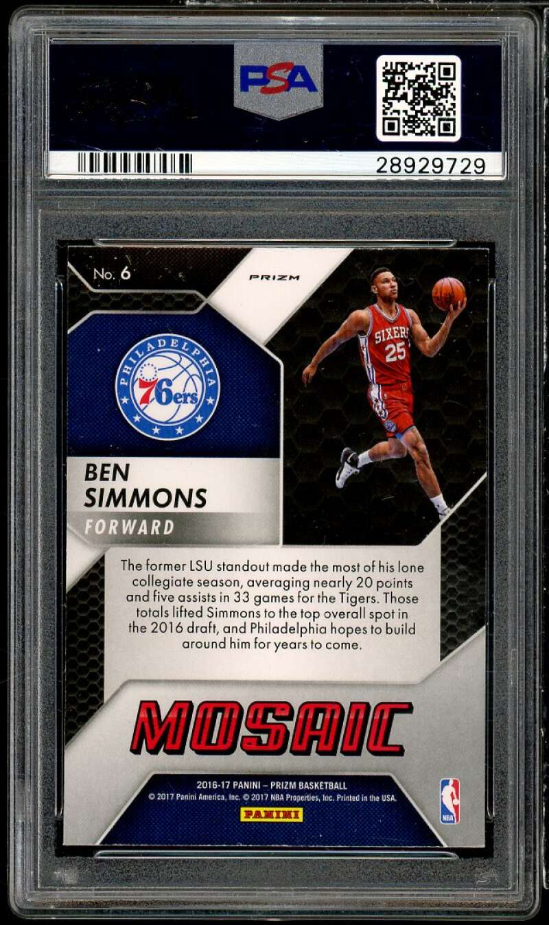 Ben Simmons Rookie Card 2016-17 Panini Prizm Mosaic #6 PSA 10 Image 2