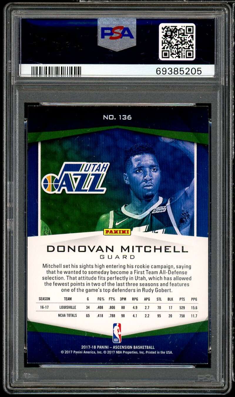 Donovan Mitchell Rookie Card 2017-18 Panini Ascension #136 PSA 9 Image 2