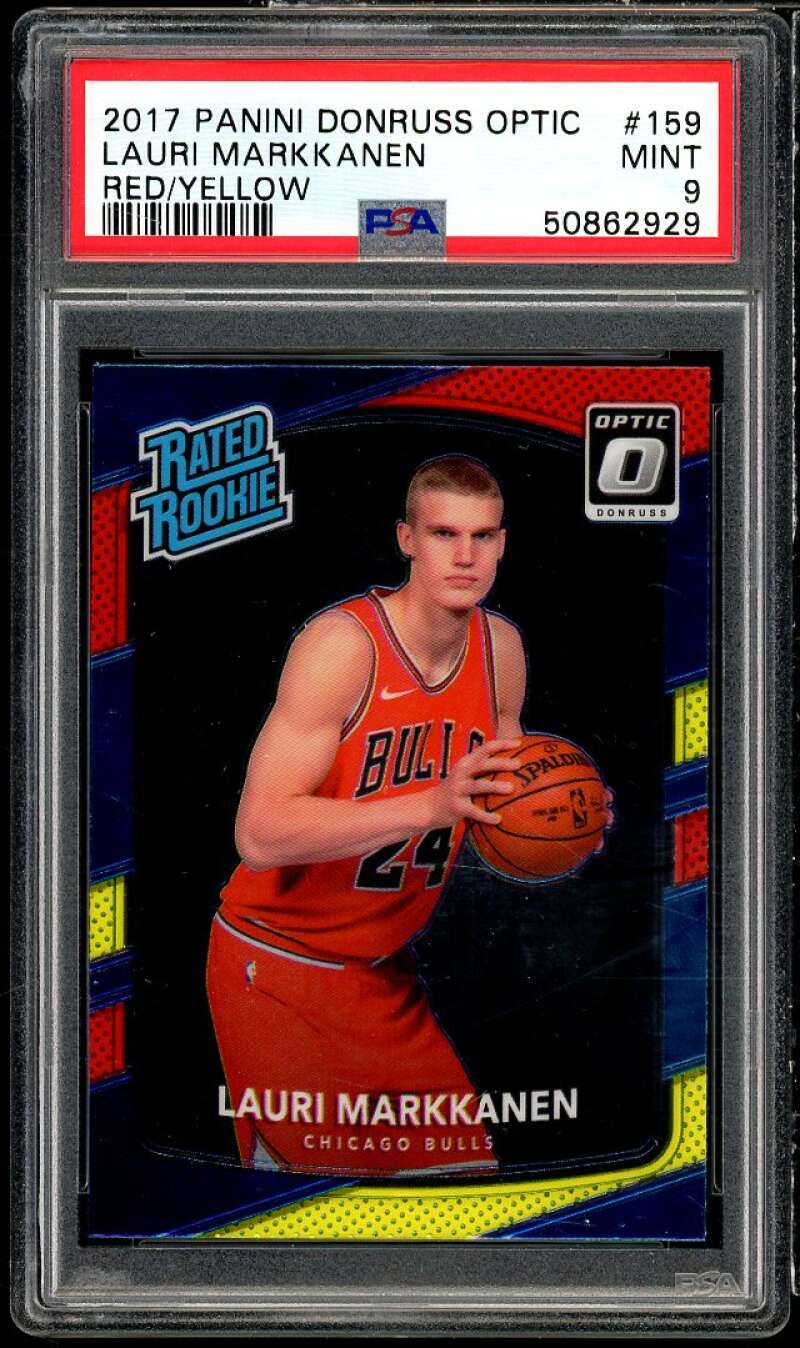 Lauri Markkanen Rookie Card 2017-18 Panini Donruss Optic Red/Yellow #159 PSA 9 Image 1