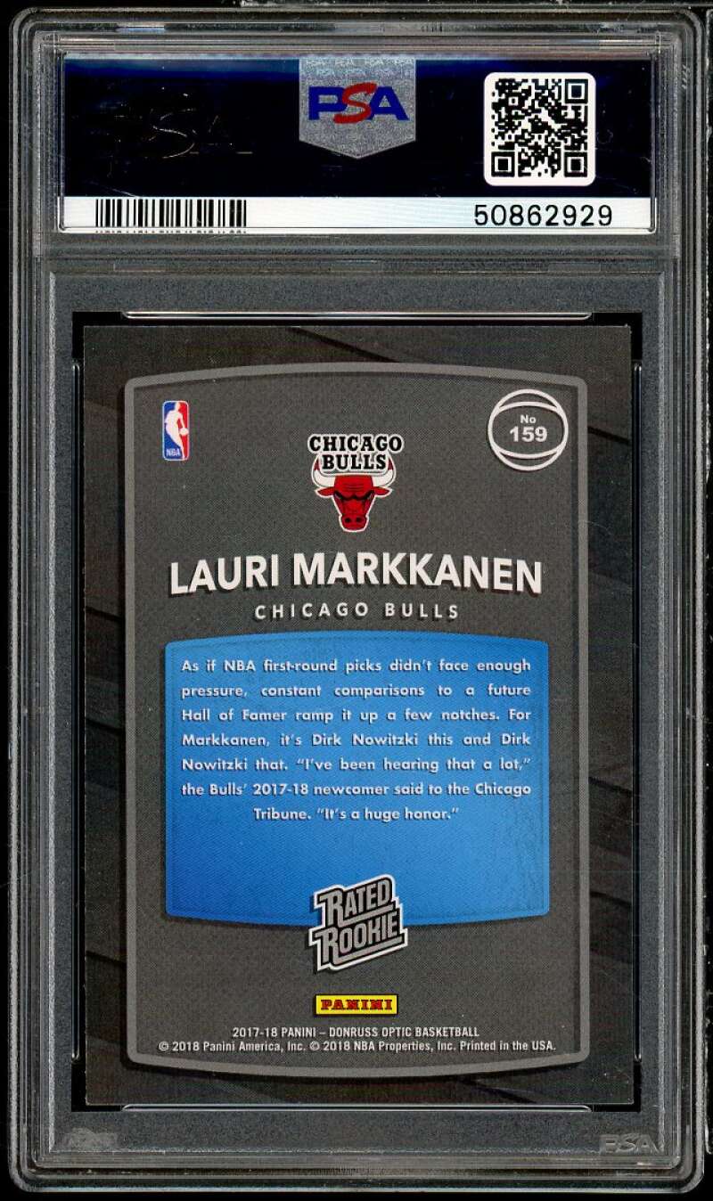 Lauri Markkanen Rookie Card 2017-18 Panini Donruss Optic Red/Yellow #159 PSA 9 Image 2