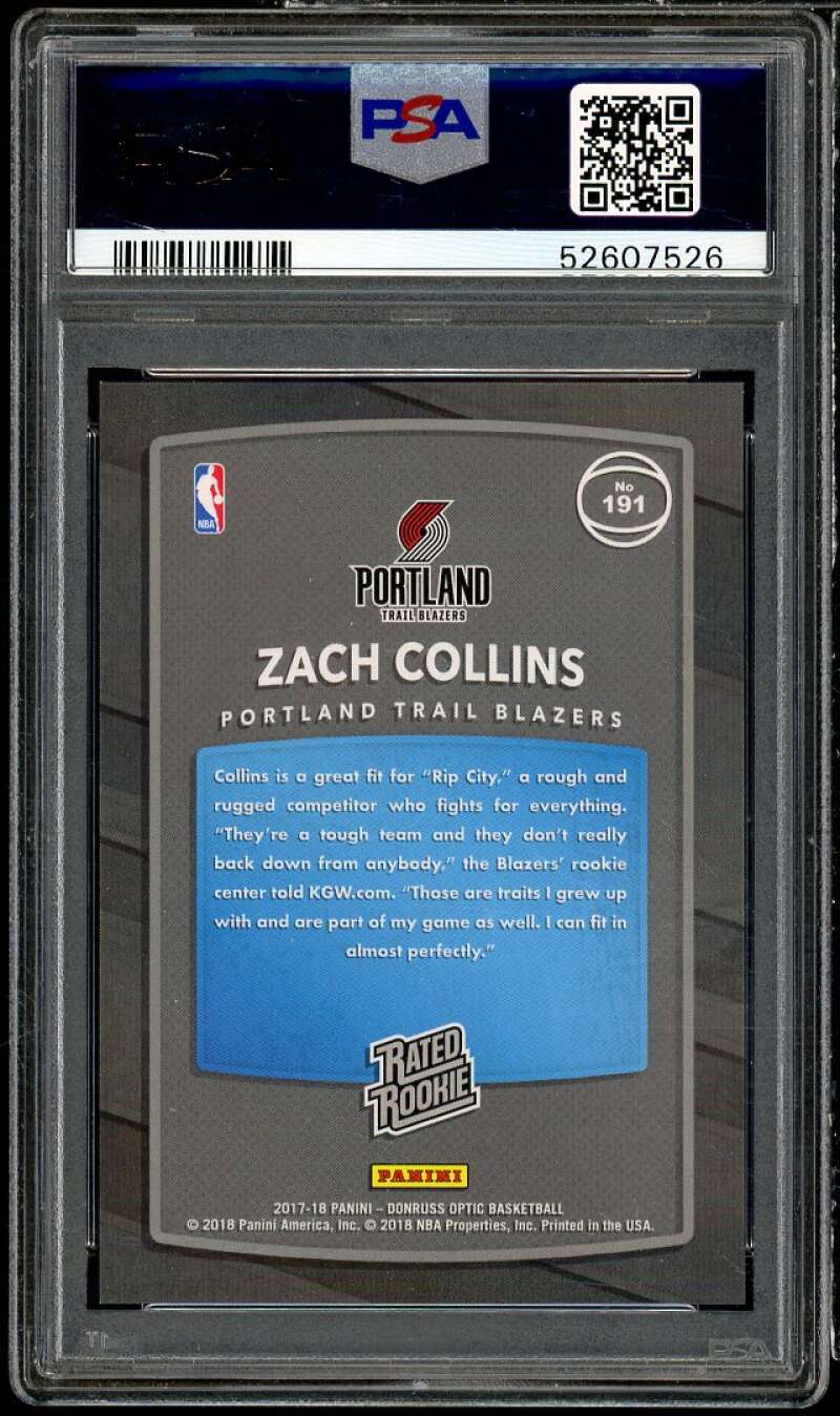 Zach Collins Rookie Card 2017-18 Panini Donruss Optic Shock #191 PSA 9 Image 2