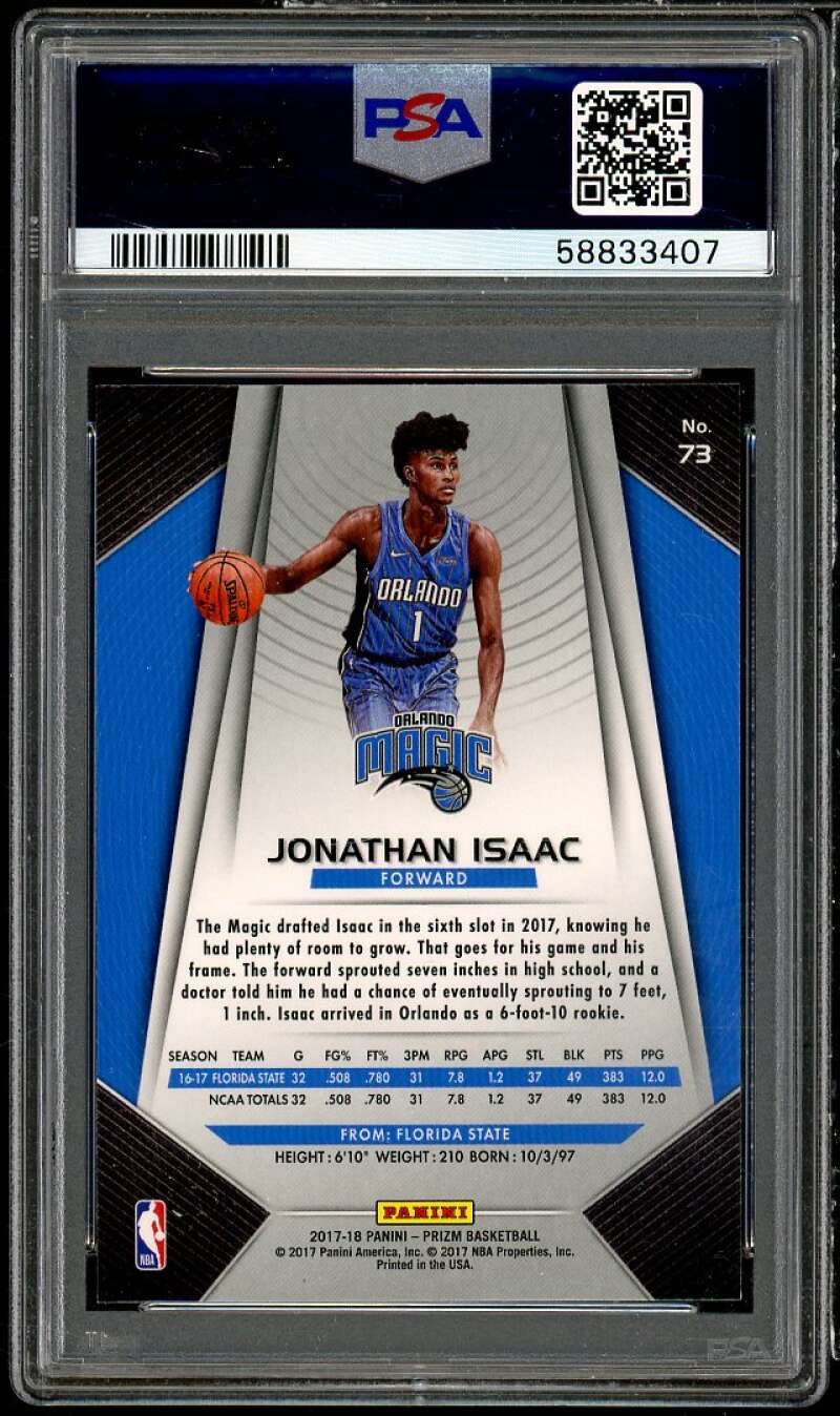 Jonathan Isaac Rookie Card 2017-18 Panini Prizm #73 PSA 9 Image 2