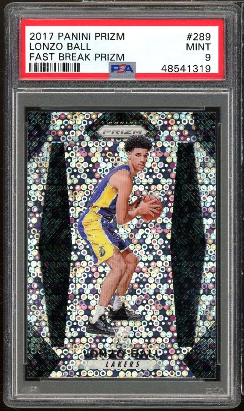 Lonzo Ball Rookie Card 2017-18 Panini Prizm Fast Break Prizm #289 PSA 9 Image 1