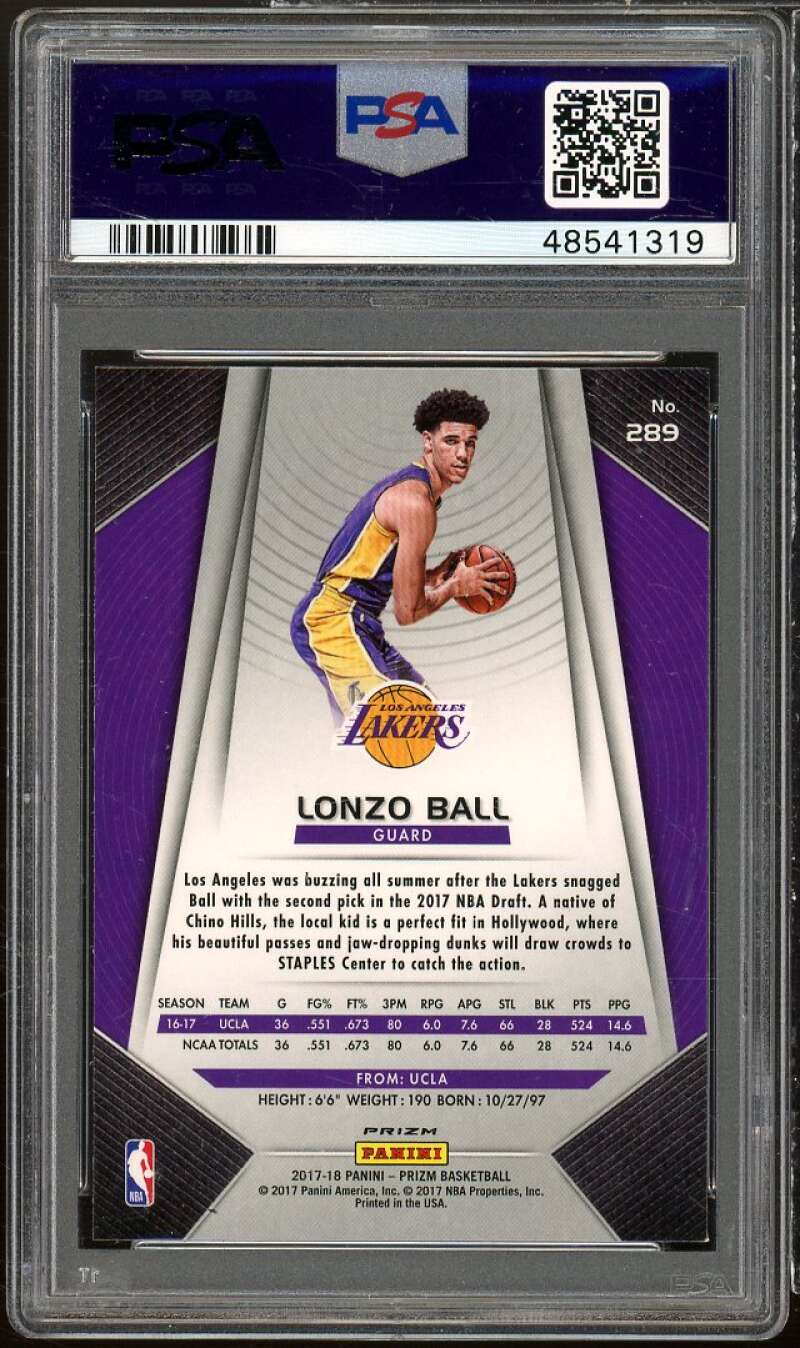 Lonzo Ball Rookie Card 2017-18 Panini Prizm Fast Break Prizm #289 PSA 9 Image 2