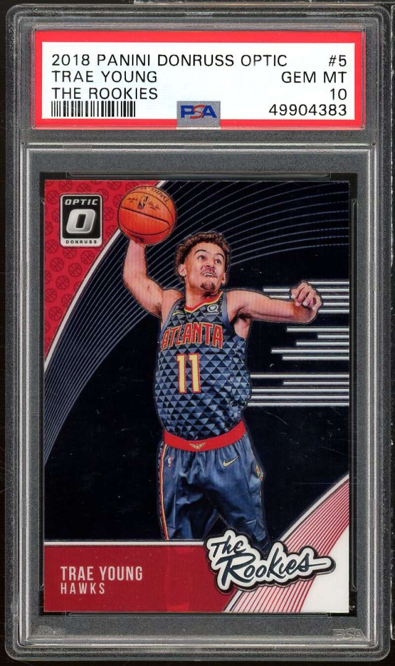 Trae Young Rookie Card 2018-10 Panini Donruss Optic The Rookies #5 PSA 10 Image 1