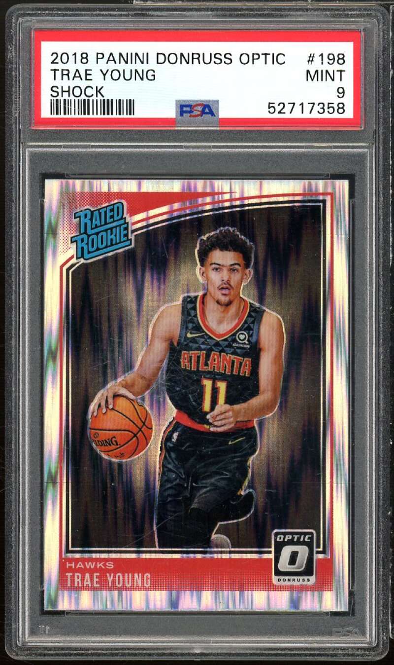 Trae Young Rookie Card 2018-19 Panini Donruss Optic Shock #190 PSA 9 (scratches) Image 1