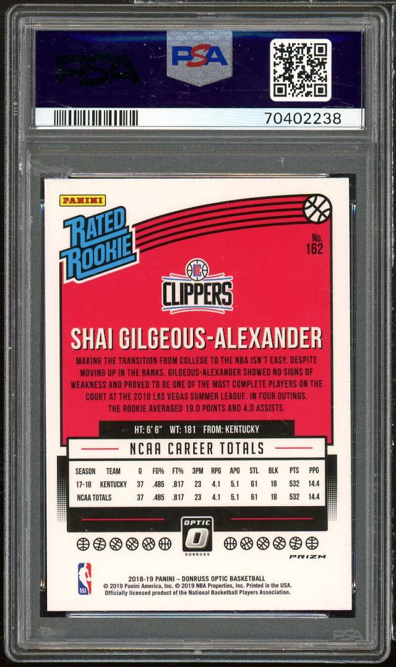 Shai Gilgeous-Alexander Rookie Card 2018-19 Donruss Optic Purple #162 PSA 9 Image 2