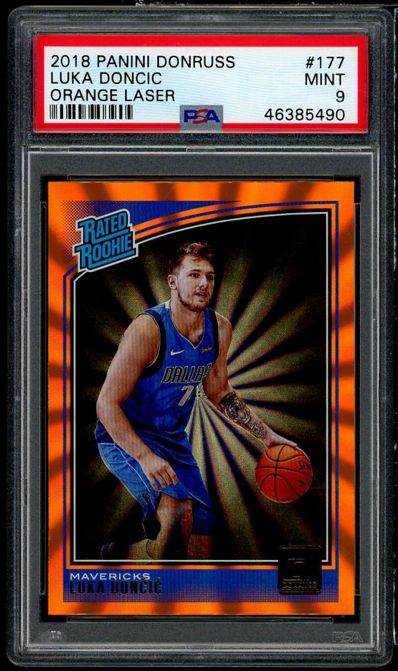 Luka Doncic Rookie Card 2018-19 Panini Donruss Orange Laser #177 PSA 9 Image 1