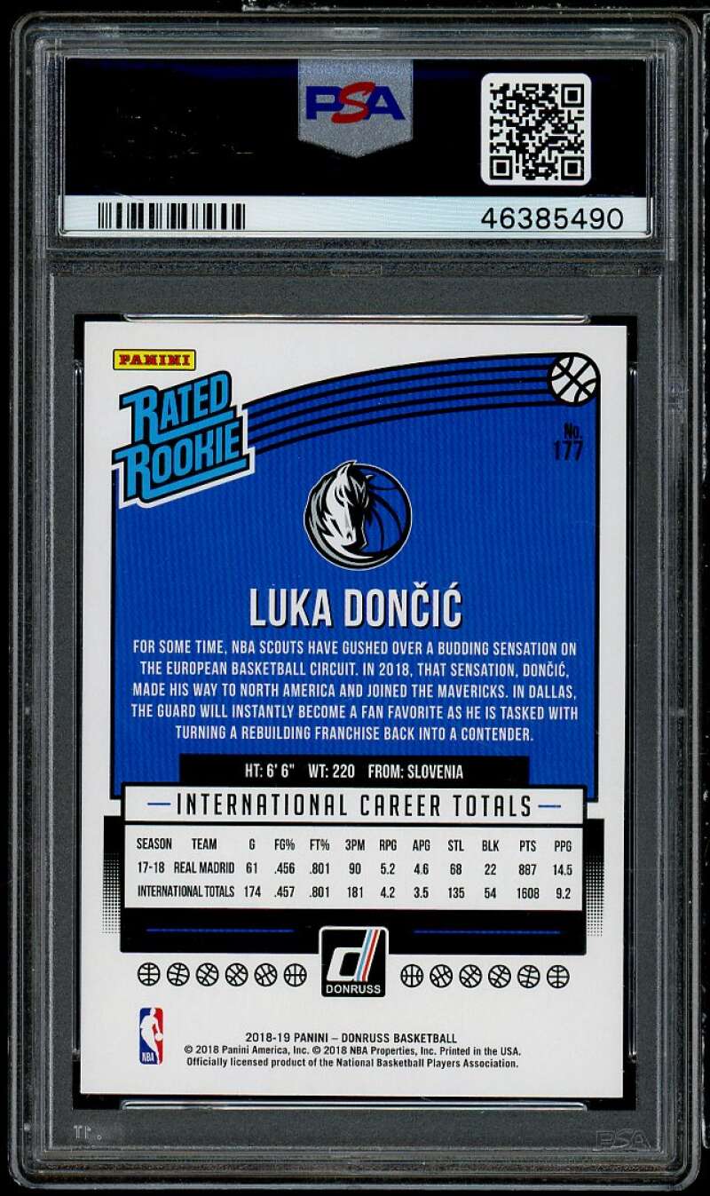 Luka Doncic Rookie Card 2018-19 Panini Donruss Orange Laser #177 PSA 9 Image 2