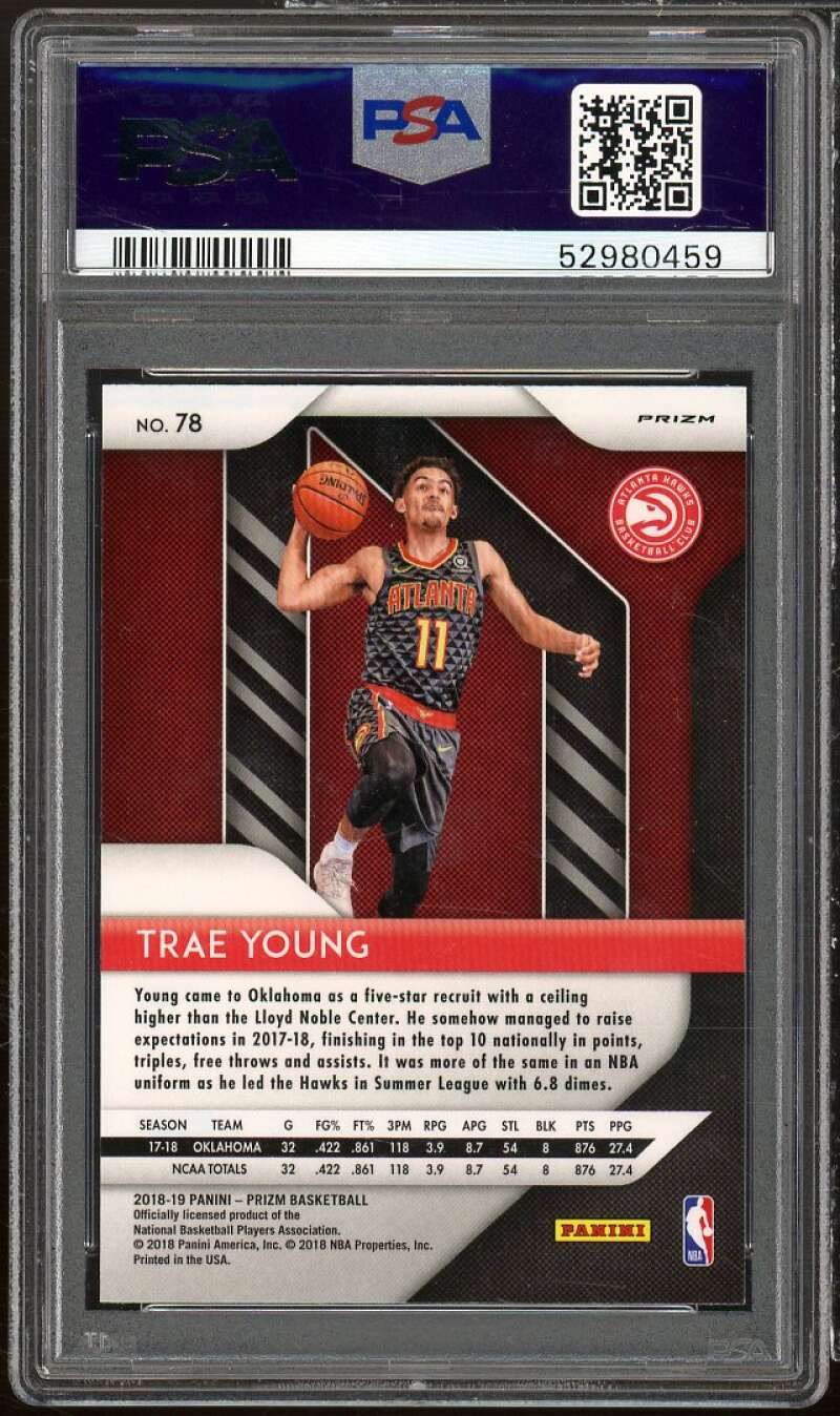 Trae Young Rookie Card 2018-19 Panini Prizm Red/White/Blue #78 PSA 10 Image 2