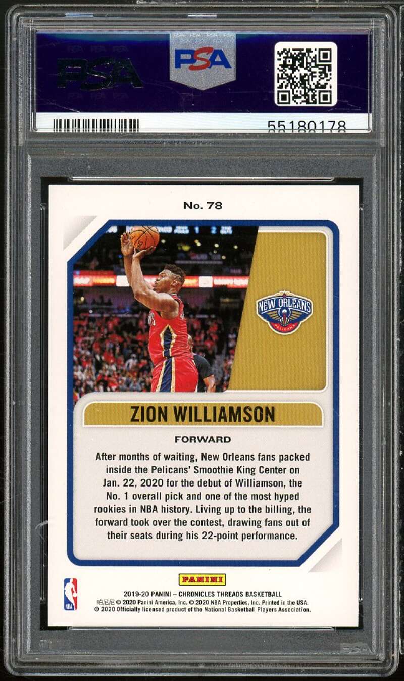 Zion Williamson Rookie Card 2019-20 Panini Chronicles Teal #78 PSA 9 Image 2