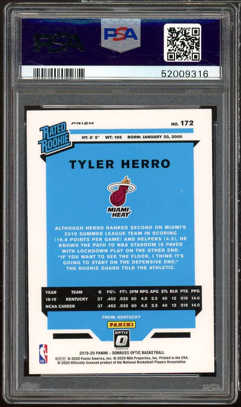 Tyler Herro Rookie Card 2019-20 Panini Donruss Optic Fanatics #172 PSA 10 Image 2