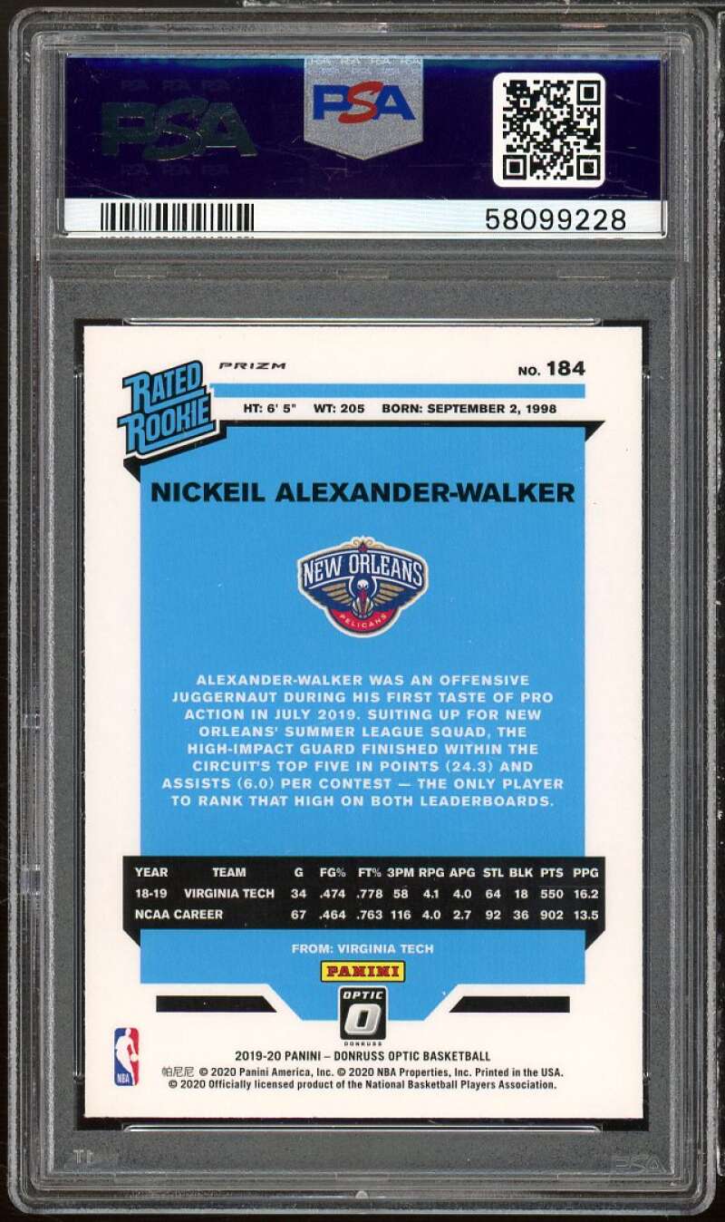 Nickeil Alexander-Walker Rookie Card 2019-20 Donruss Optic Holo #184 PSA 9 Image 2