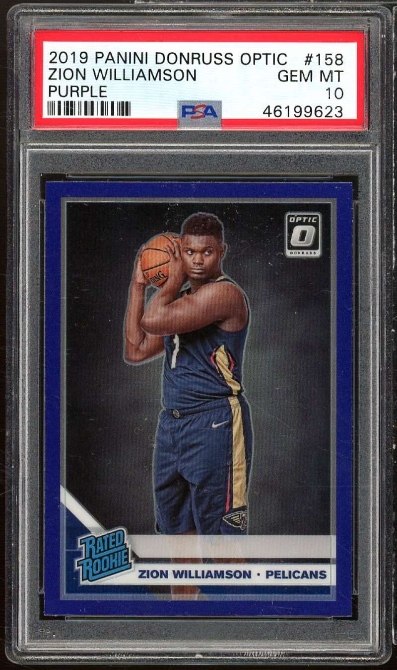 Zion Williamson Rookie Card 2019-20 Panini Donruss Optic Purple #158 PSA 10 Image 1