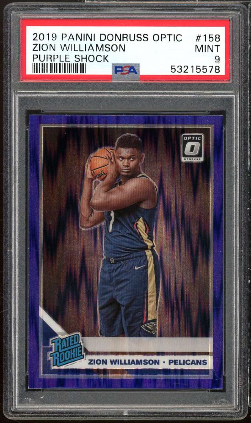 Zion Williamson Rookie Card 2019-20 Panini Donruss Optic Purple Shock #158 PSA 9 Image 1