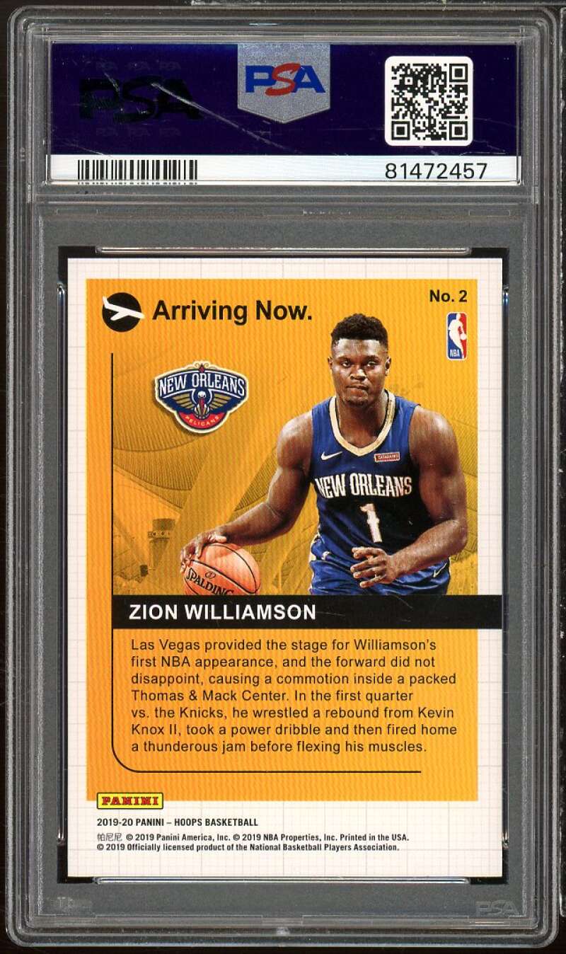 Zion Williamson Rookie Card 2019-20 Panini Hoops Arriving Now #2 PSA 10 Image 2