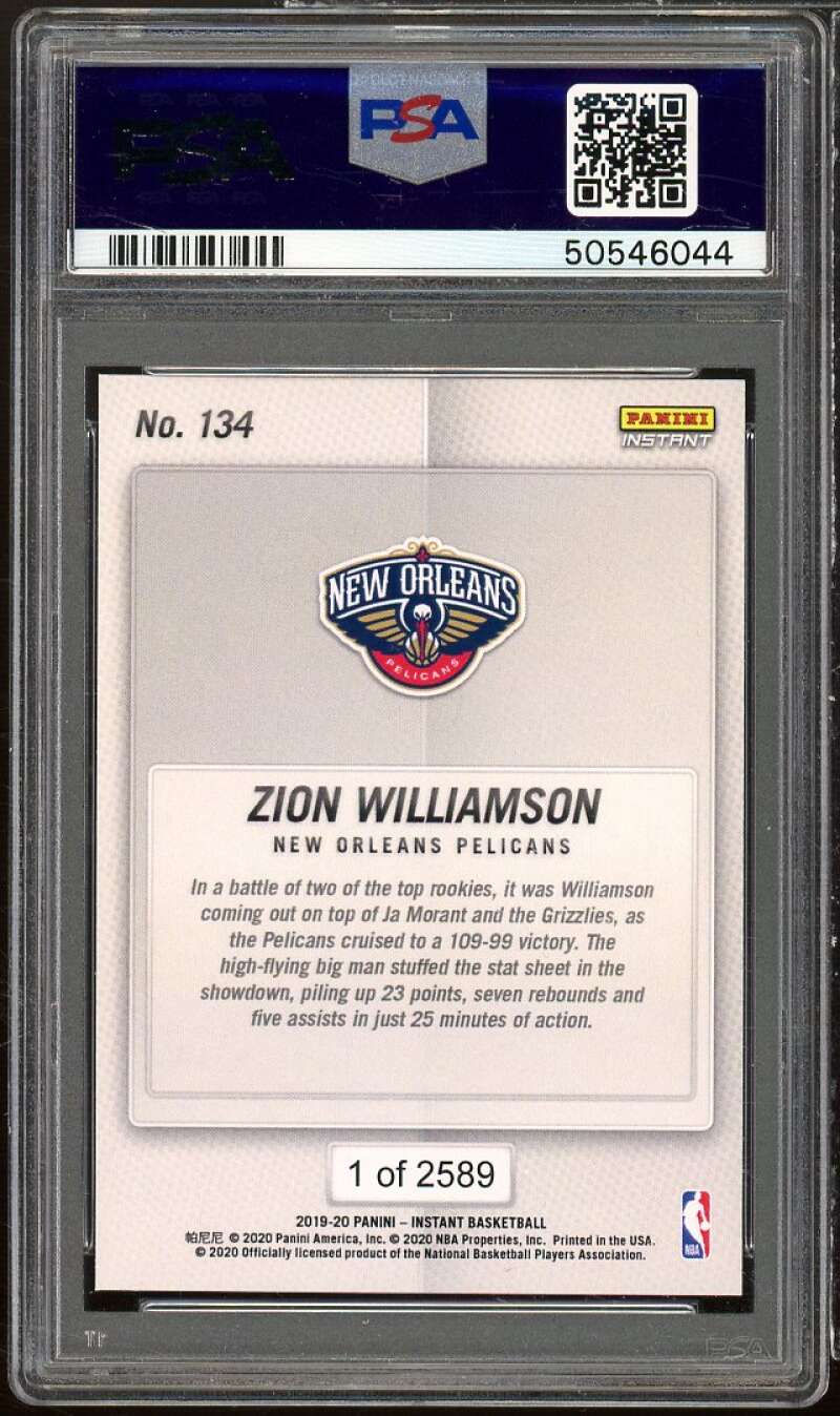 Zion Williamson Rookie Card 2019-20 Panini Instant NBA #134 PSA 9 Image 2