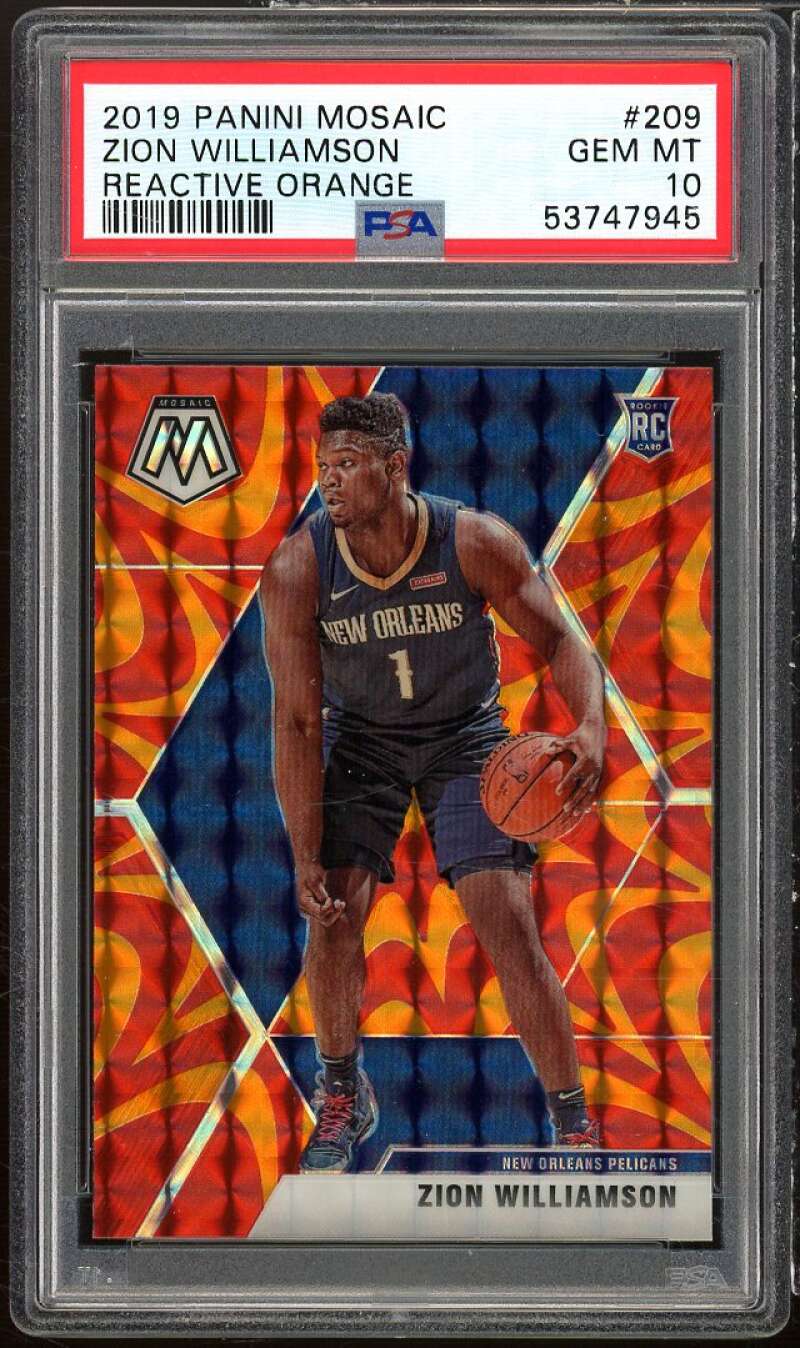 Zion Williamson Rookie Card 2019-20 Panini Mosaic Reactive Orange #209 PSA 10 Image 1