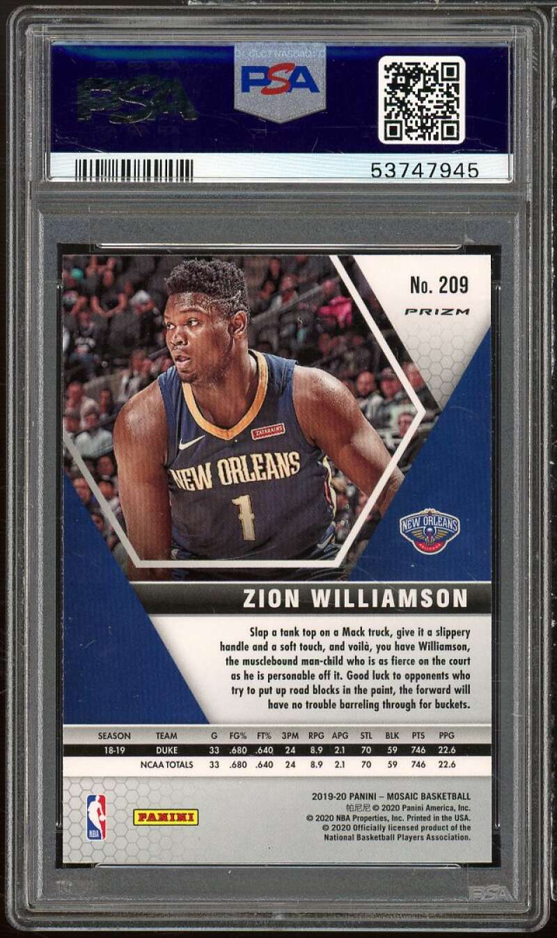 Zion Williamson Rookie Card 2019-20 Panini Mosaic Reactive Orange #209 PSA 10 Image 2