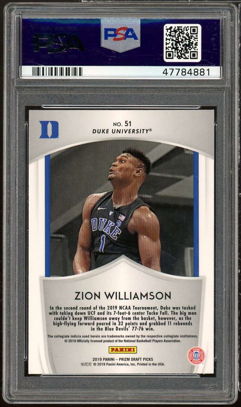 Zion Williamson Rookie Card 2019-20 Panini Prizm DP #51 PSA 9 Image 2