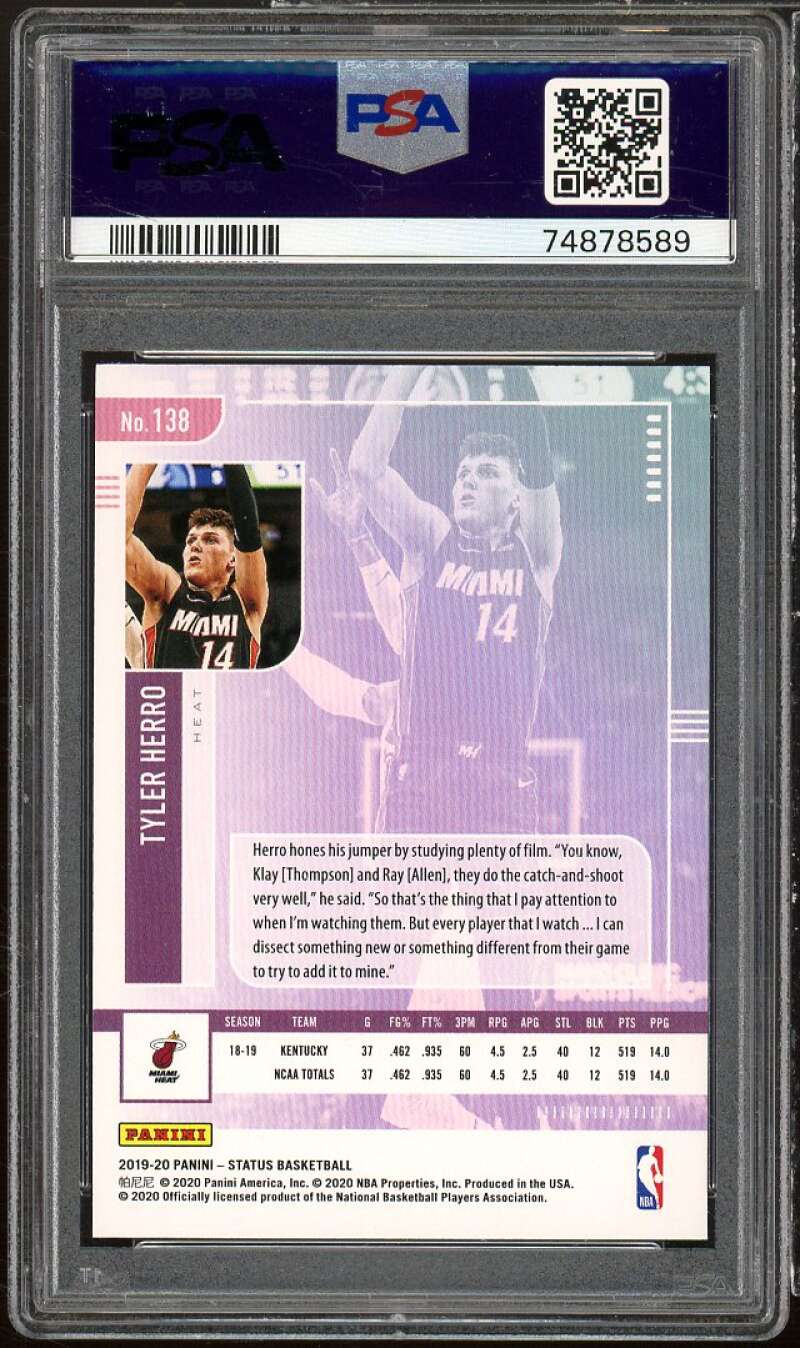 Tyler Herro Rookie Card 2019-20 Panini Status #138 PSA 9 Image 2