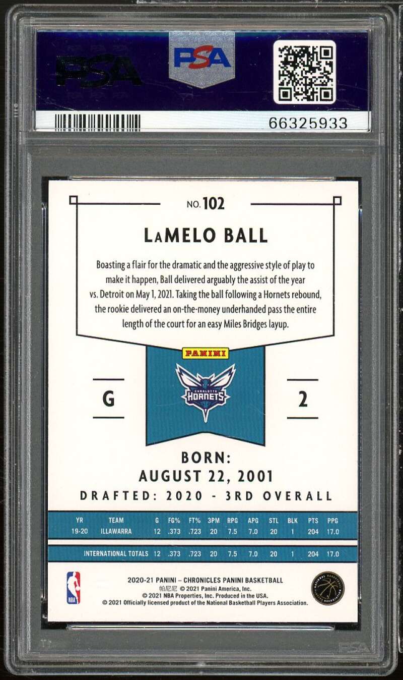 LaMelo Ball Rookie Card 2020-21 Panini Chronicles Teal #102 PSA 10 Image 2