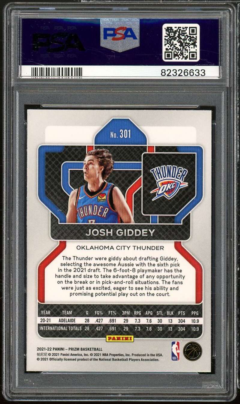 Josh Giddey Rookie Card 2021-22 Panini Prizm #301 PSA 8 Image 2