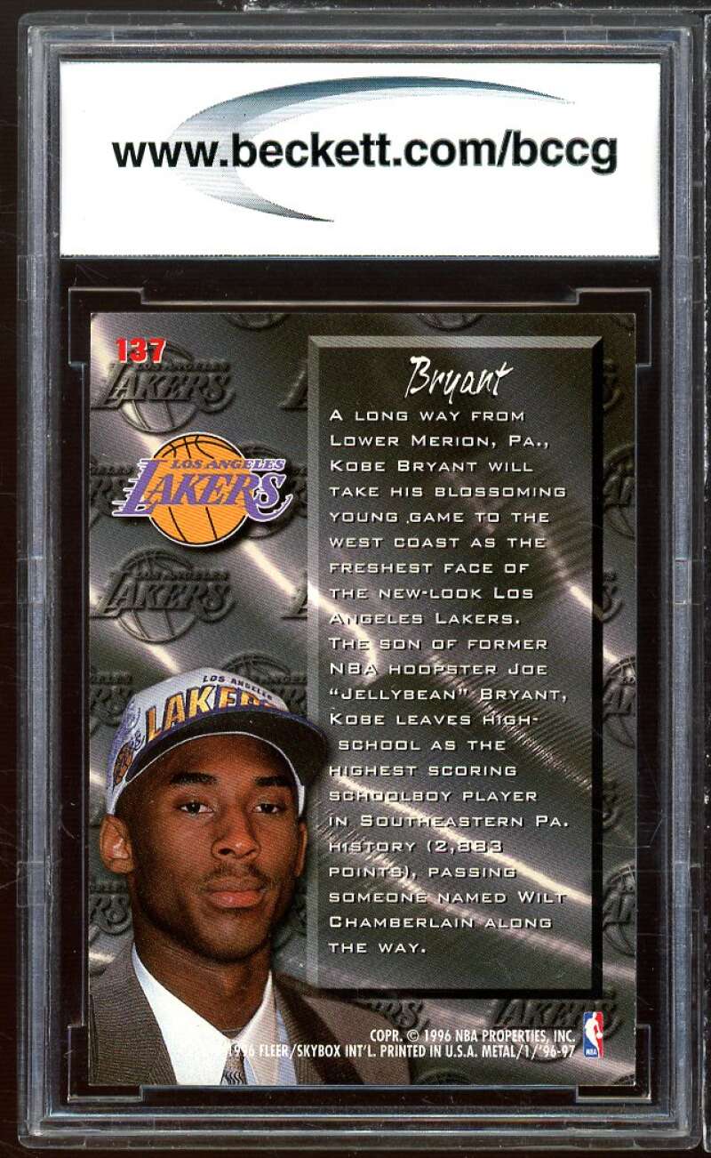 1996-97 Metal #137 Kobe Bryant FF Rookie Card BGS BCCG 10 Mint+ Image 2