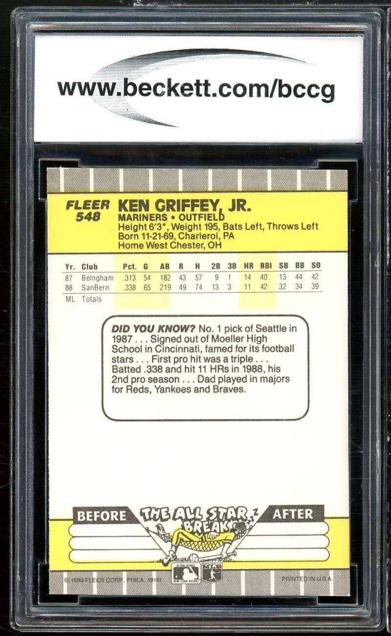 1989 Fleer #548 Ken Griffey Jr. Rookie Card BGS BCCG 9 Near Mint+ Image 2