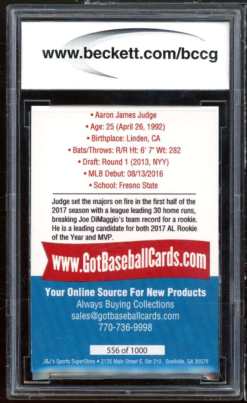 2017 Beckett Covers #nno Aaron Judge Rookie Card BGS BCCG 9 Near Mint+ Image 2