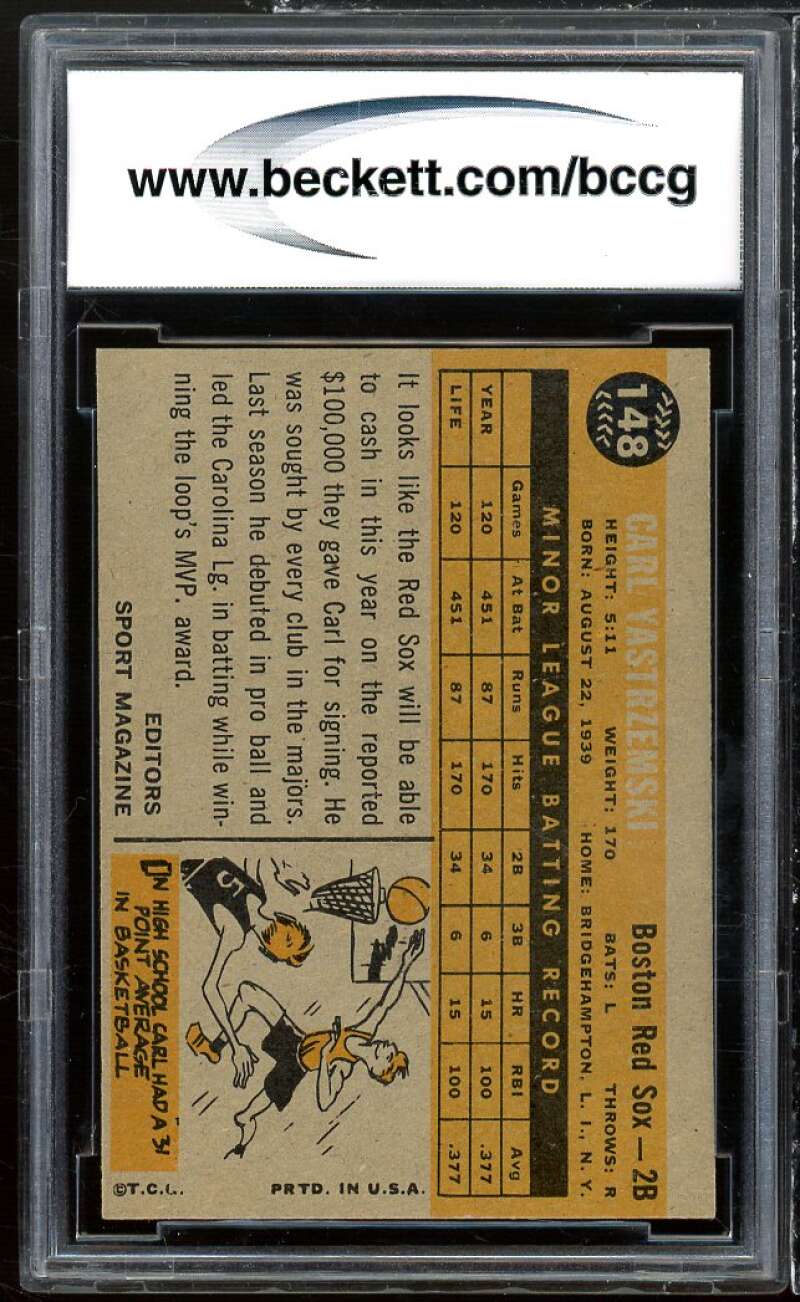 1960 Topps #148 Carl Yastrzemski Rookie Card BGS BCCG 9 Near Mint+ Image 2