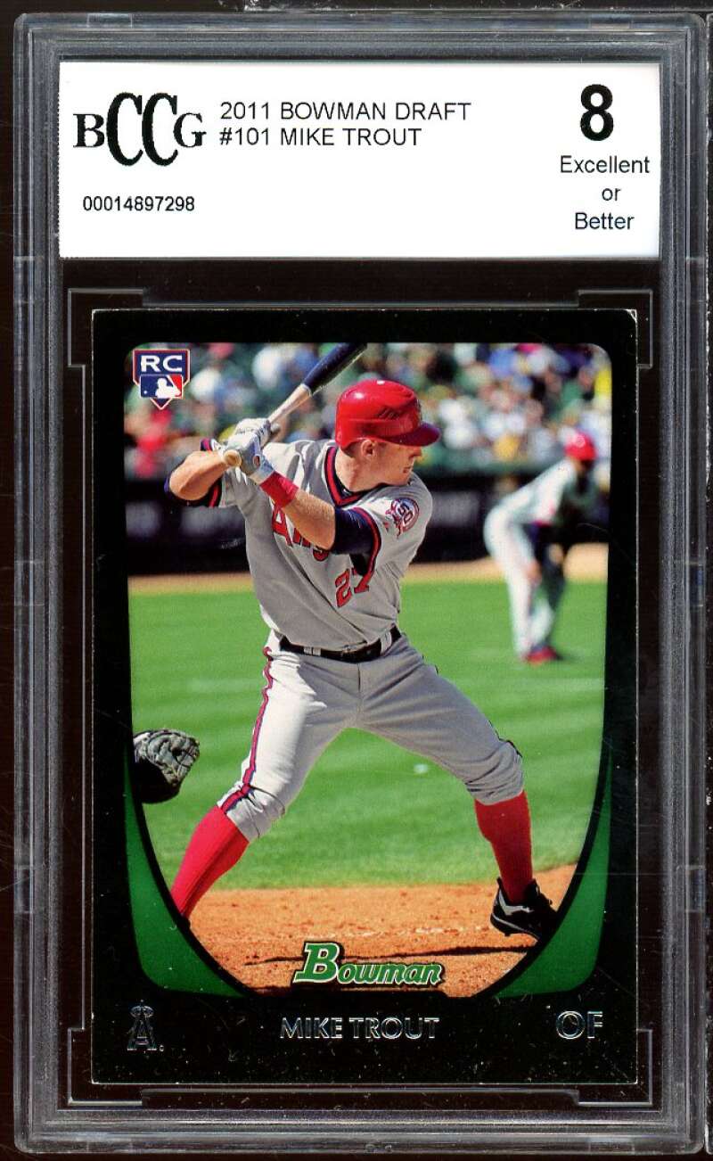 2011 Bowman Draft #101 Mike Trout Rookie Card BGS BCCG 8 Excellent+ Image 1