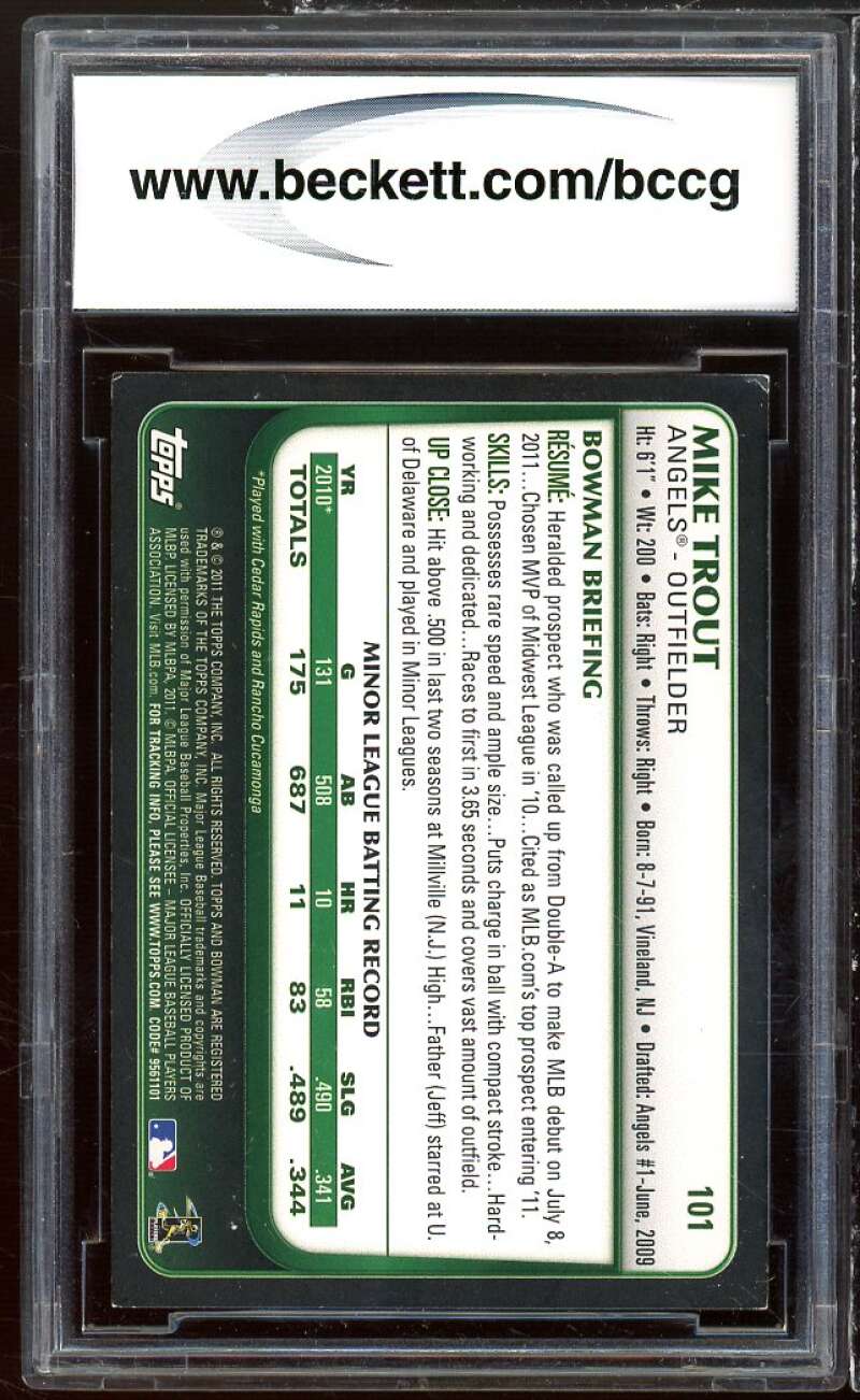 2011 Bowman Draft #101 Mike Trout Rookie Card BGS BCCG 8 Excellent+ Image 2