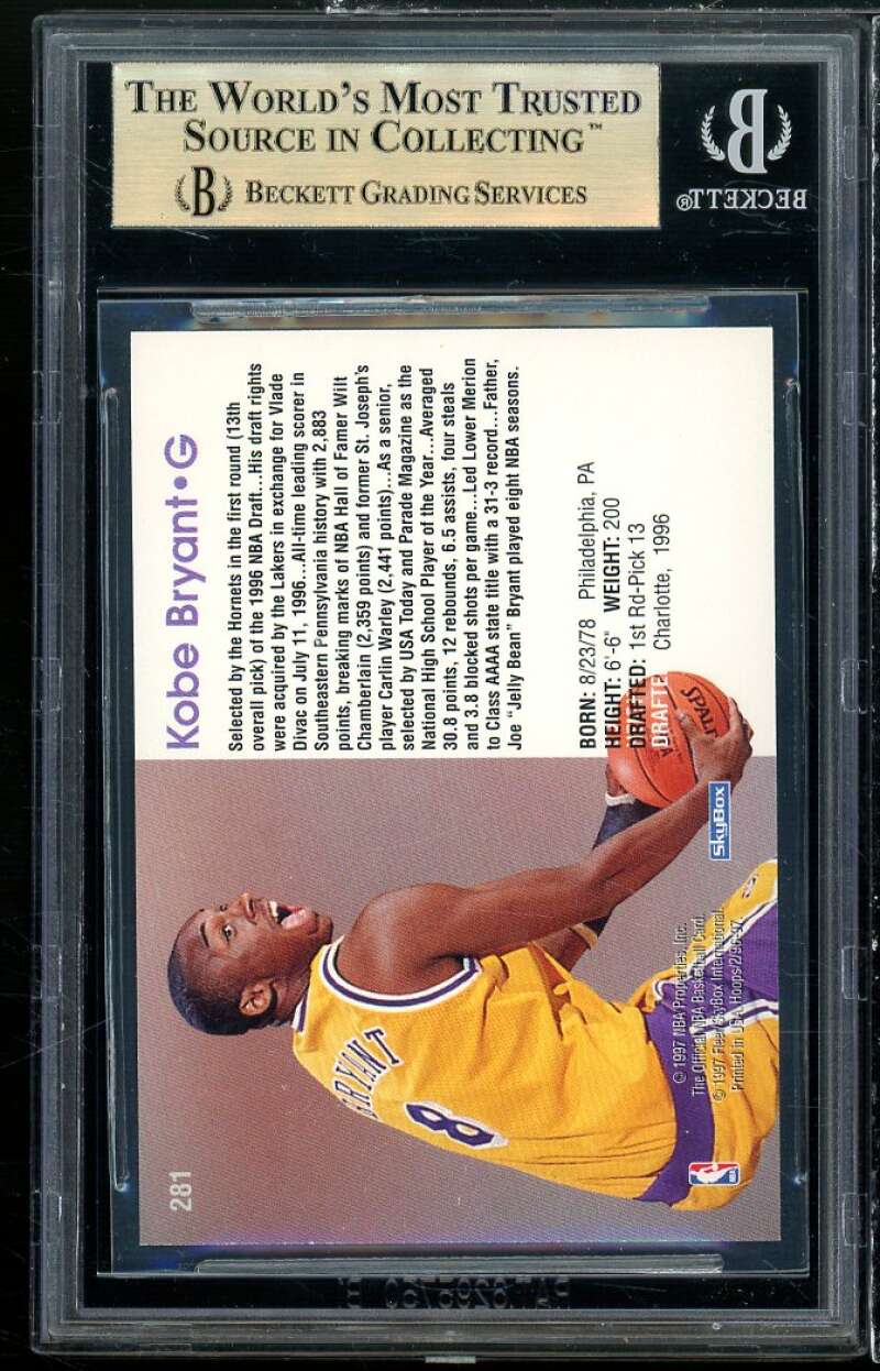 Kobe Bryant Rookie Card 1996-97 Hoops #281 BGS 9.5 (9.5 9.5 9 9.5) Image 2