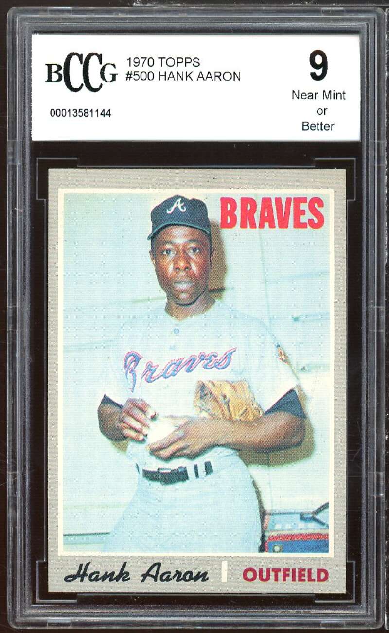 1970 Topps #500 Hank Aaron Card BGS BCCG 9 Near Mint+ Image 1