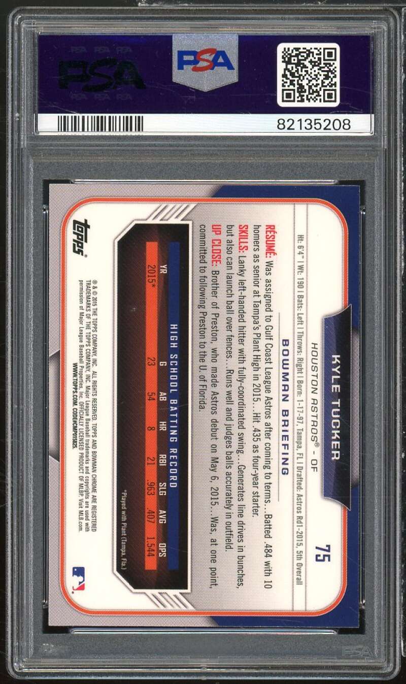 Kyle Tucker Rookie Card 2015 Bowman Draft Chrome #75 PSA 10 Image 2