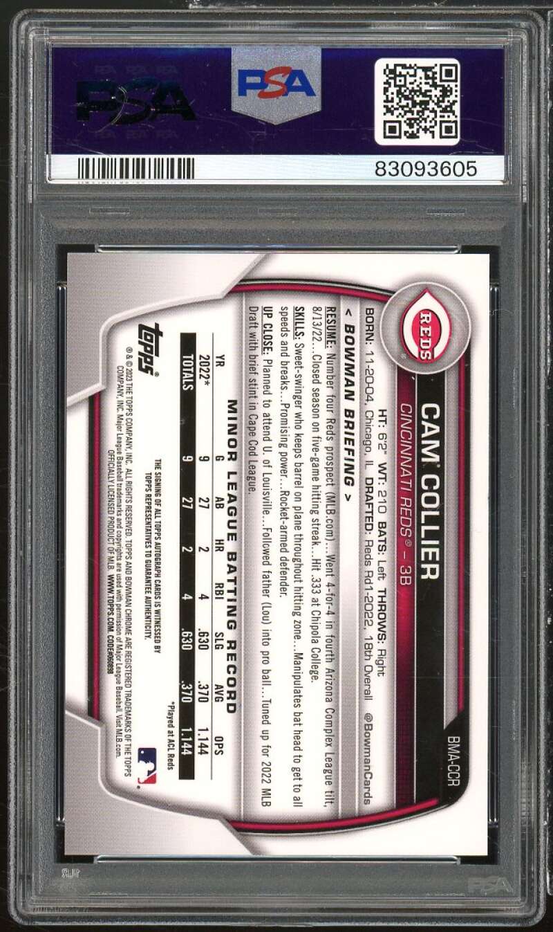 Cam Collier Rookie 2023 Bowman Mega Box Chrome Prospects Autograph #CCR PSA 9 Image 2