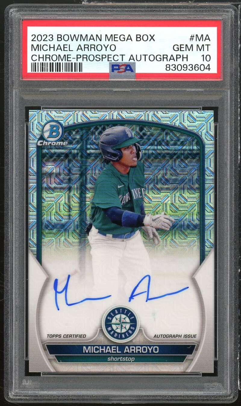 Michael Arroyo Rookie 2023 Bowman Mega Box Chrome Prospect Autograph #MA PSA 10 Image 1