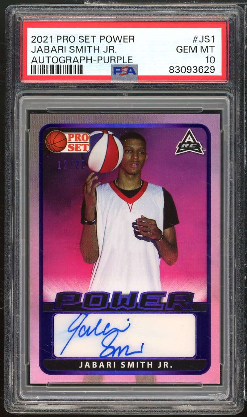 Jabari Smith Jr Rookie 2021 Pro Set Power Autograph Purple (#d 12/20) JS1 PSA 10 Image 1