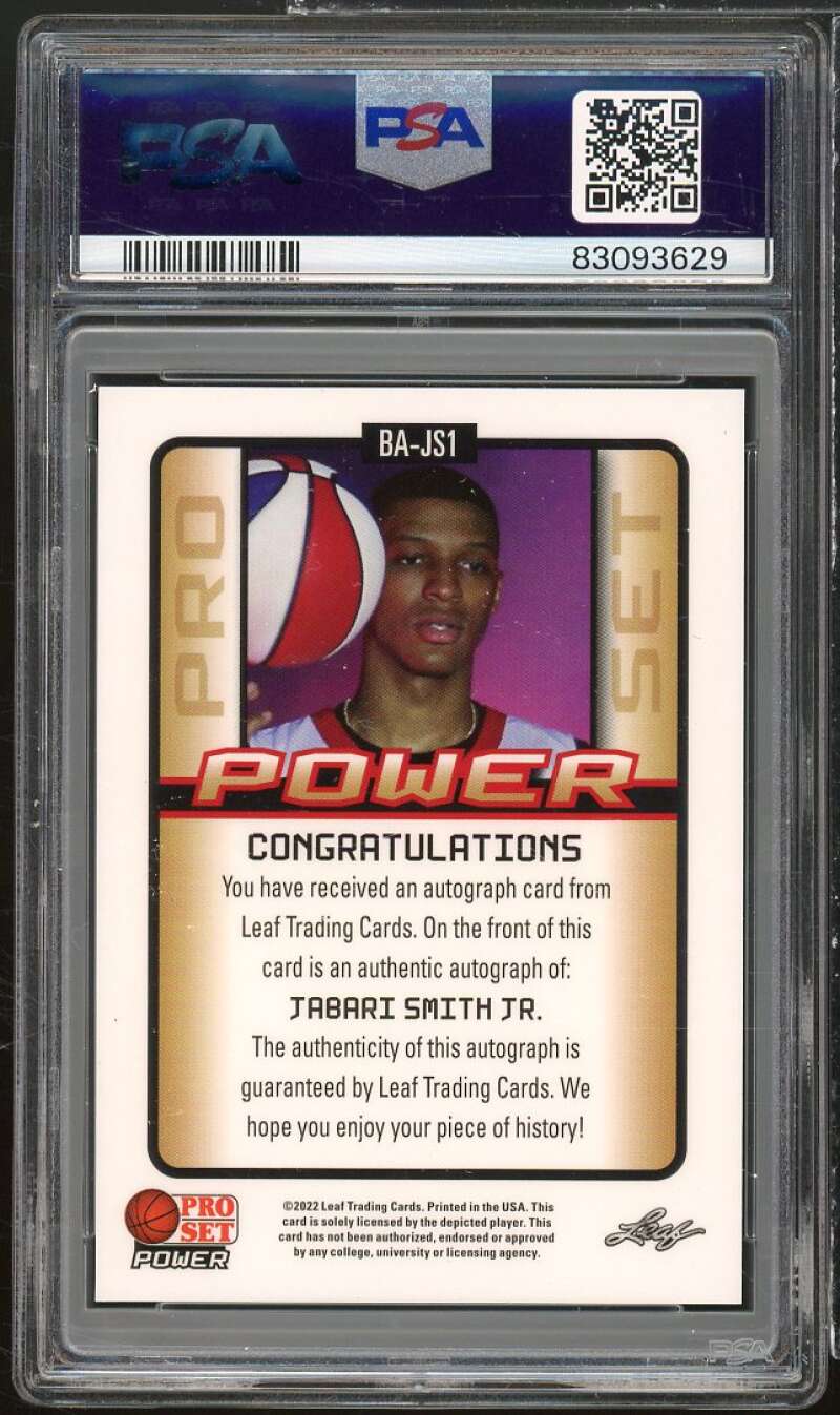 Jabari Smith Jr Rookie 2021 Pro Set Power Autograph Purple (#d 12/20) JS1 PSA 10 Image 2