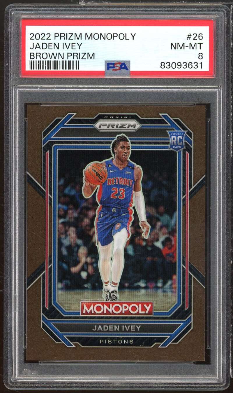 Jaden Ivey Rookie Card 2022-23 Prizm Monopoly Brown Prizm #26 PSA 8 Image 1